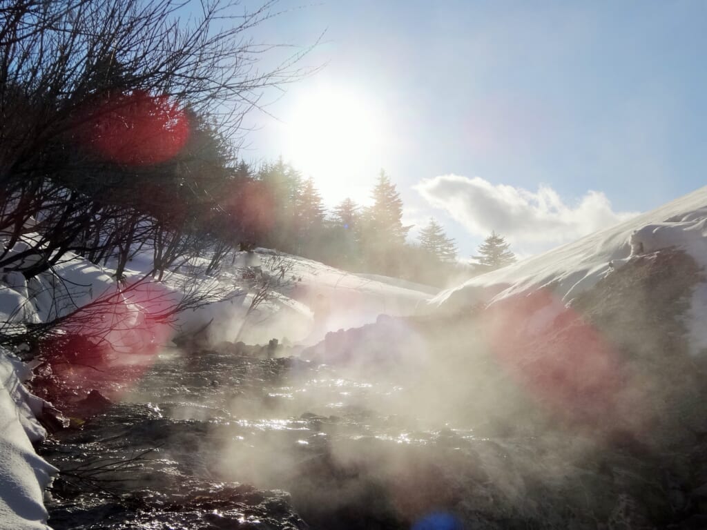 酸性硫黄泉の荒湯地獄の野湯