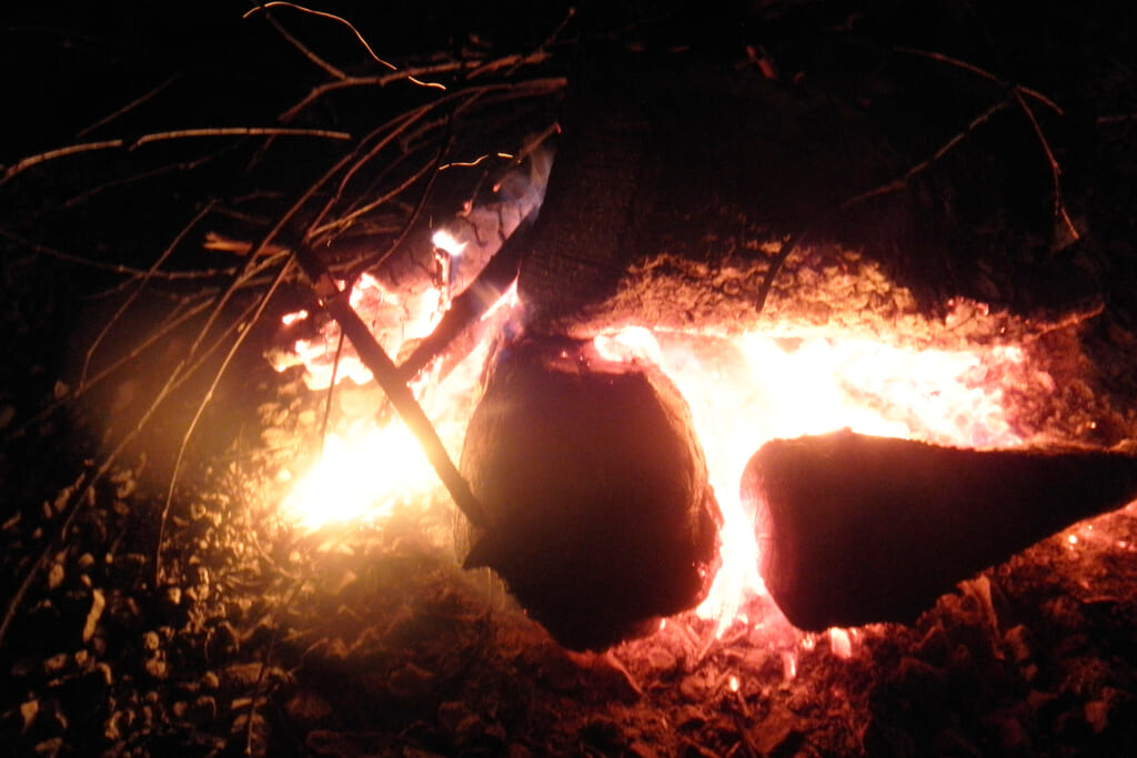 直火ができる川井キャンプ場の焚き火