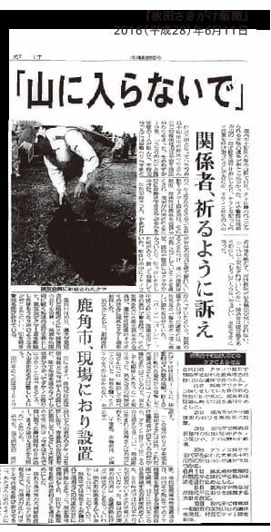 2016年6月の秋田で起きた熊害の記事