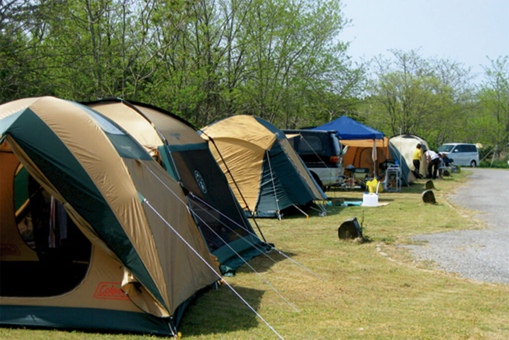 ドーム型テントが並ぶキャンプ場
