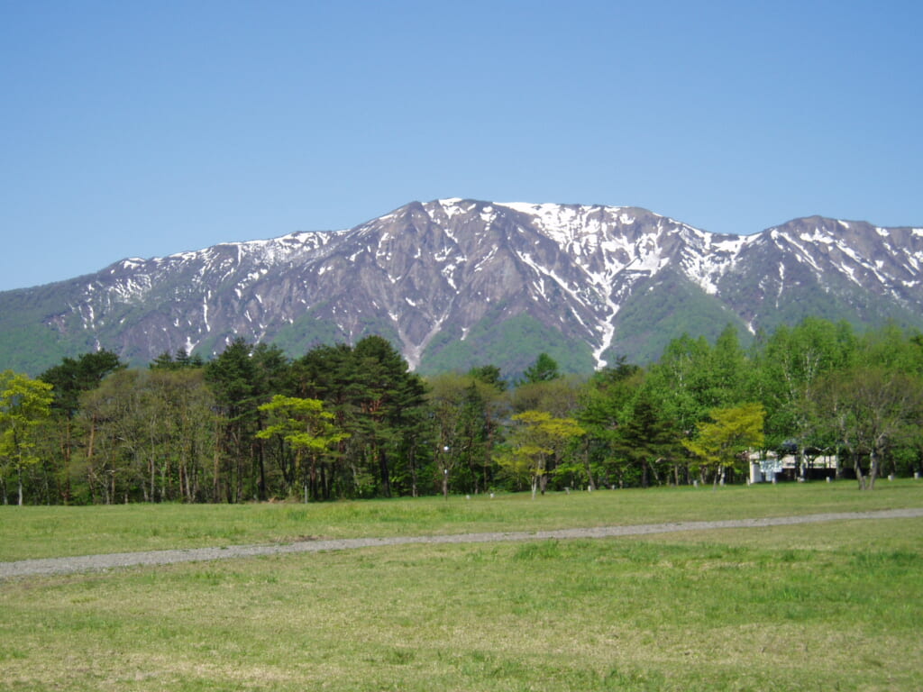 吹上高原キャンプ場の山をバックにした場内