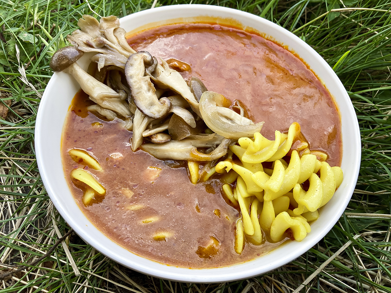 「3種のキノコとスリランカ風チキンカレー&バターチキンカレーのパスタ」