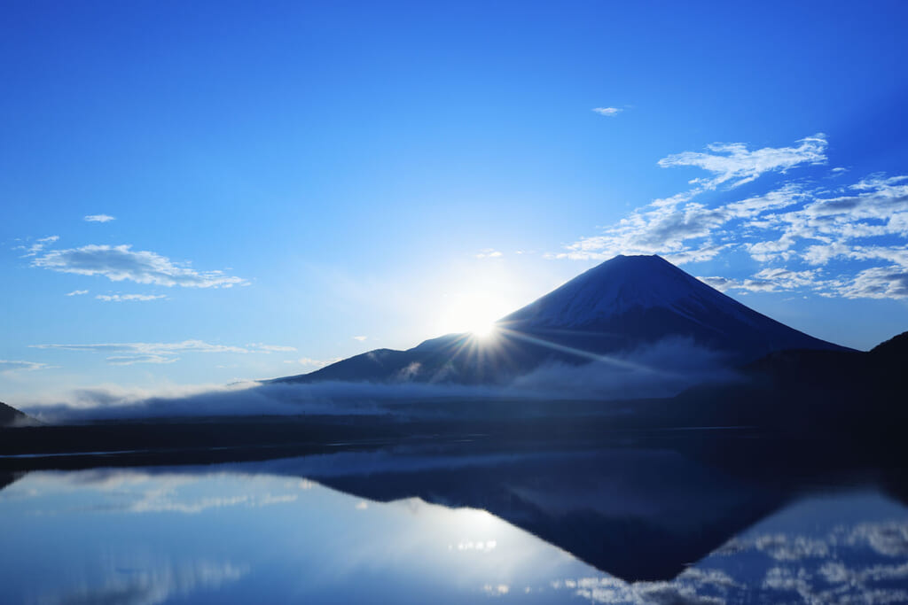 湖の畔から望む初日の出