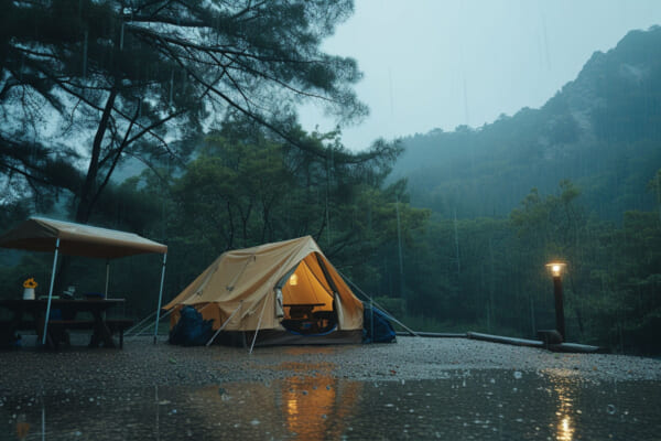 雨のキャンプ
