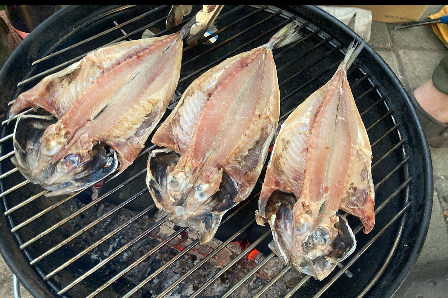キャンプ飯の朝定食はウェーバーグリルで！　究極の朝めしは鯵の干物と白飯、シジミの味噌汁で間違いなし