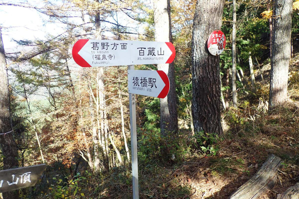 百蔵山登山道の山頂手前尾根の分岐