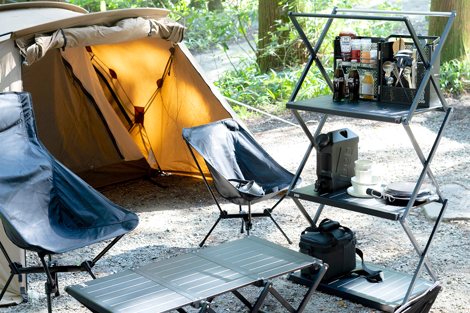 DOD タナカテーブルL 新品 ラックからテーブルにその逆も然り！ 1台で2役こなすローテーブルの