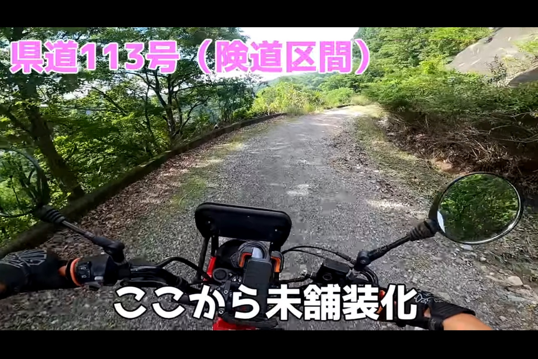 山梨県の県道113号線。精進湖側から入ってしばらくすると未舗装区間に