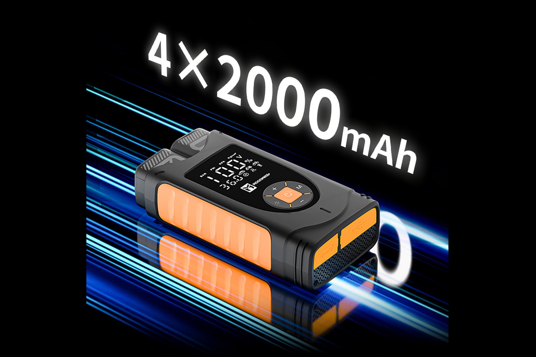 エアポンプ「M182」は1セル2000mAhを4セル直列配列の8000mAhリチウムバッテリーを内蔵