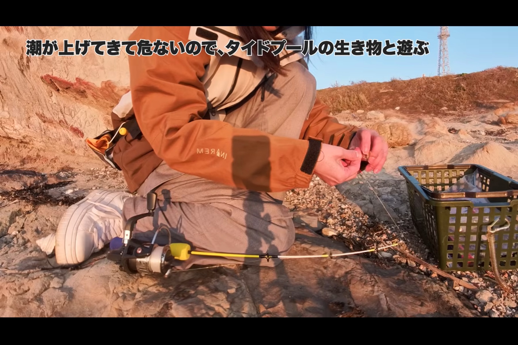 鴨川のタイドプールでダイソーのミニロッドを使い海の生物と戯れる