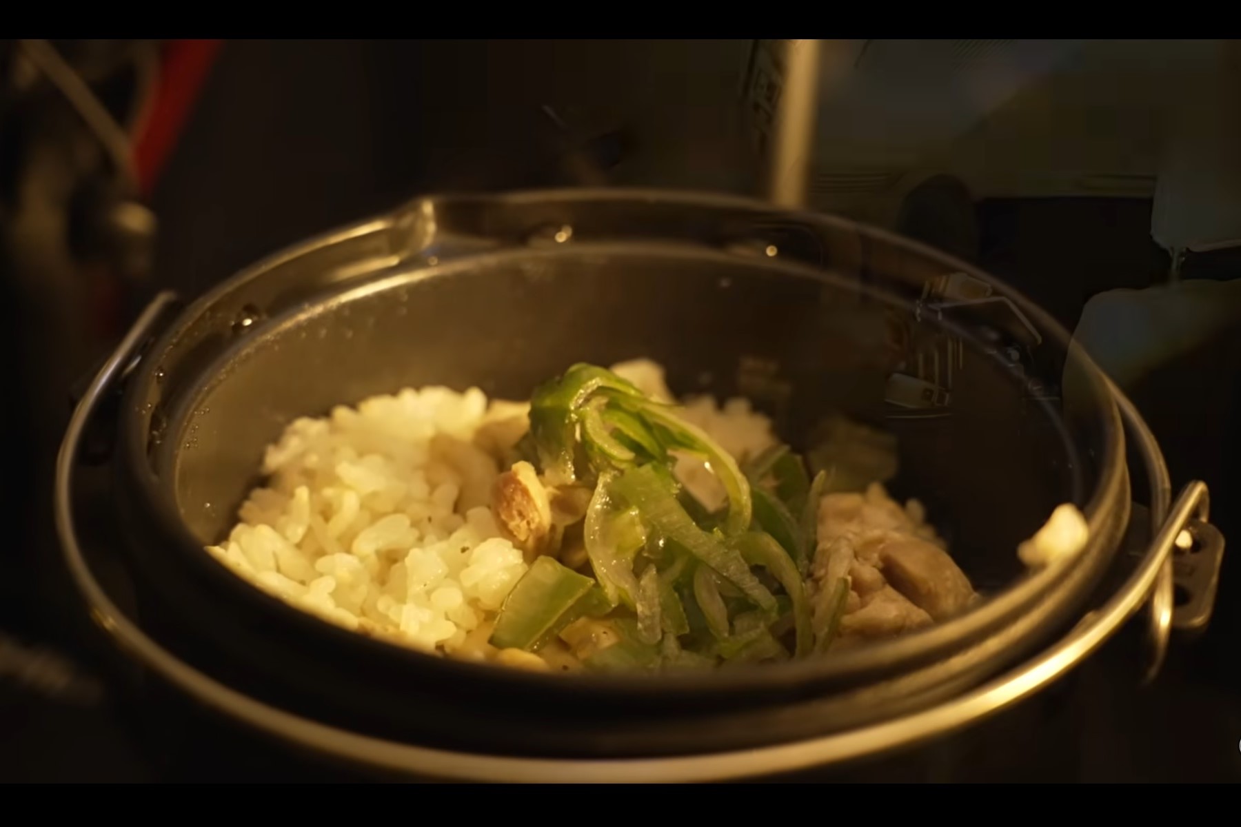 電気クッカーで作った夕食のカオマンガイ。パクチーを忘れてネギで代用したのはご愛敬