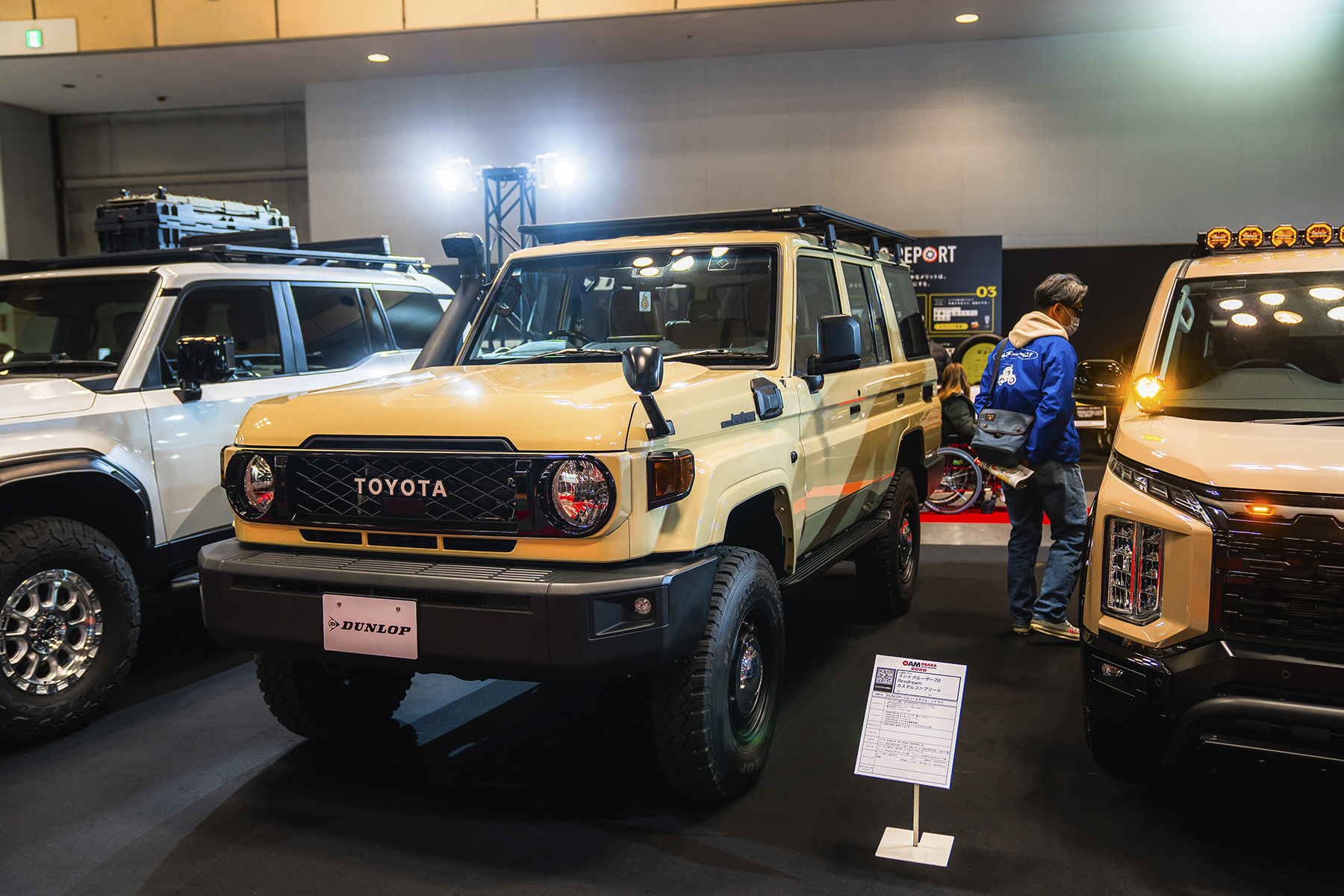 大阪オートメッセ2026の「ダンロップ＆ソトラバ＆ジムニースタイルブース」に展示した、フレックスドリームのランクル70