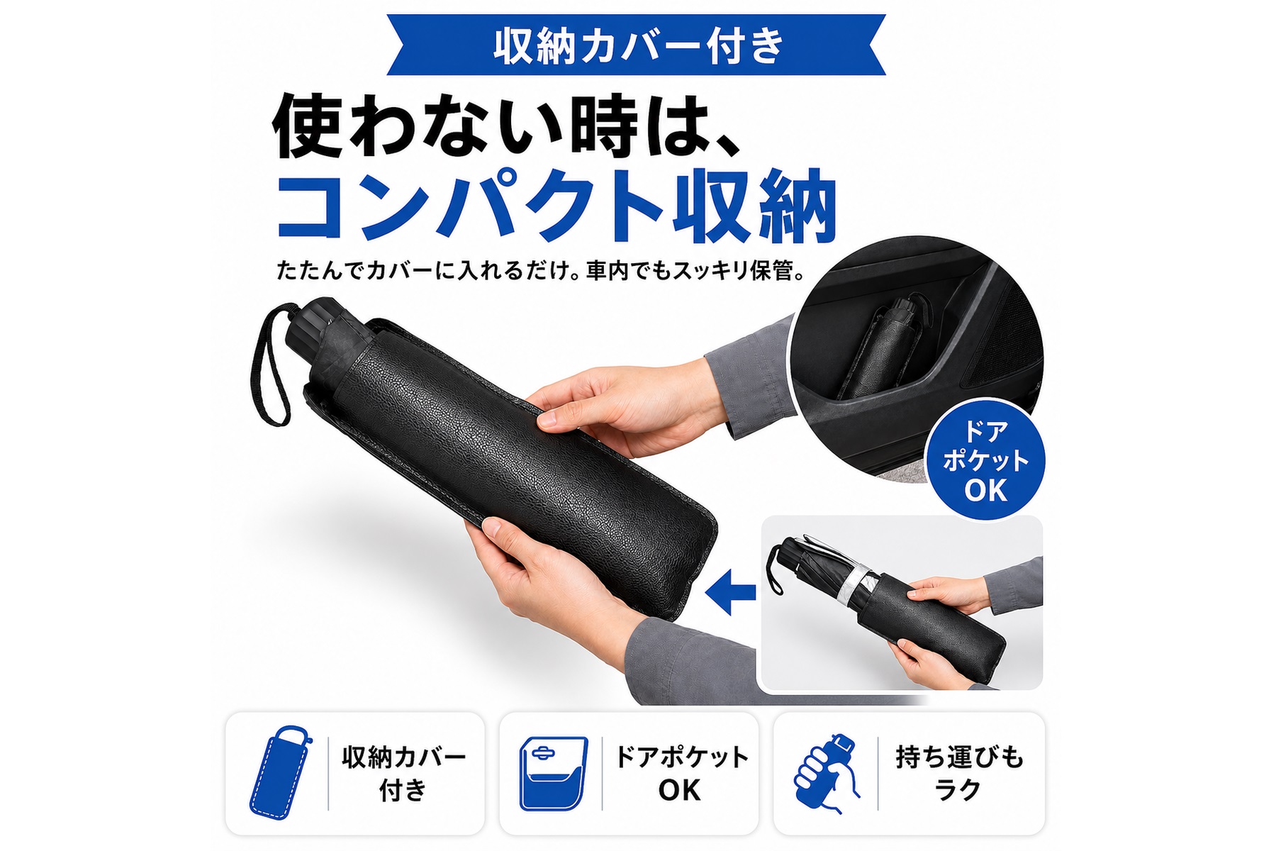 慶洋エンジニアリングの傘型サンシェード「AN-S182」を折りたたんだ状態