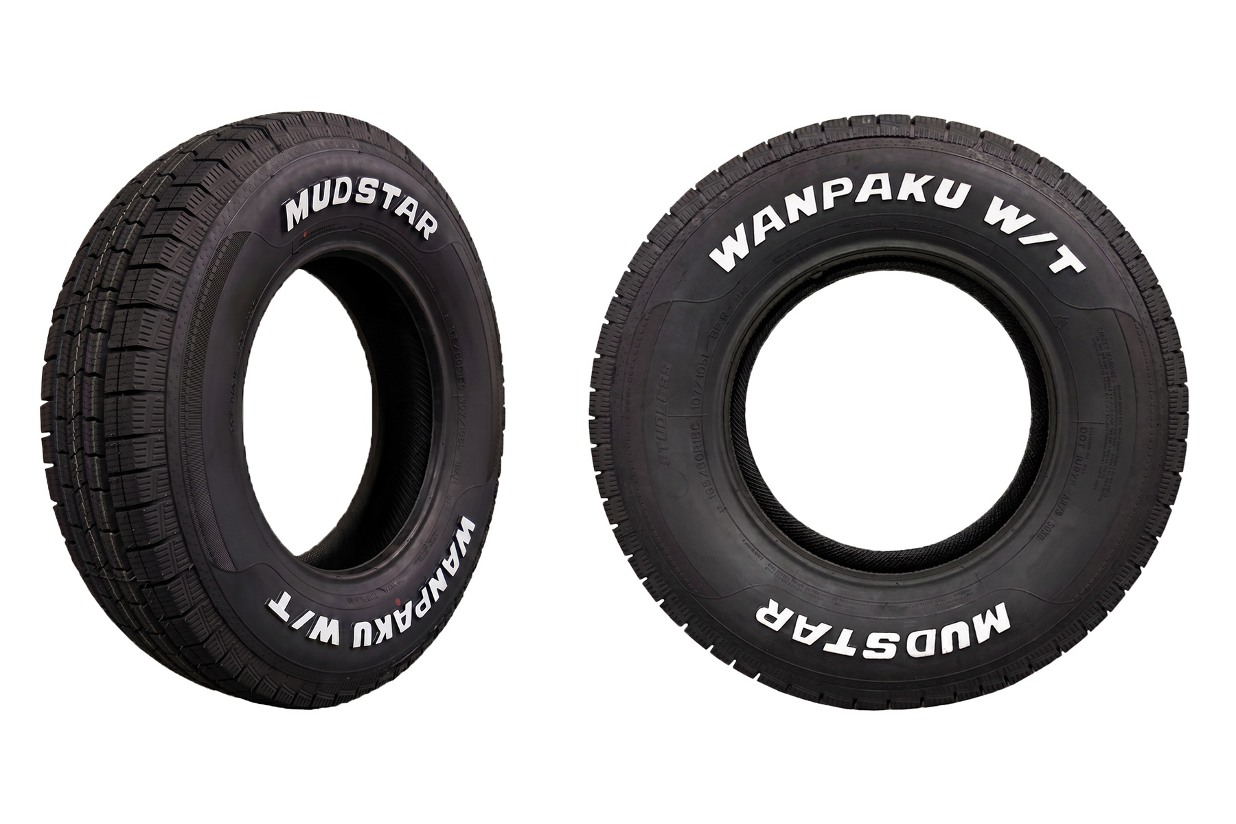 MUDSTARのホワイトレタースタッドレス「WANPAKU W/T」のトレッド面とサイドウォールデザイン