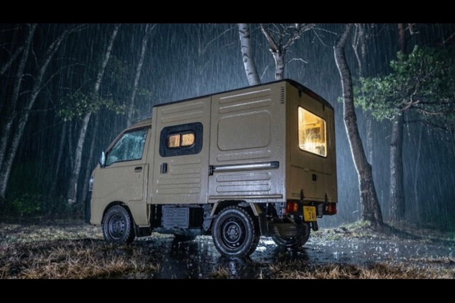 雨の湖畔「改造軽トラ」でソロ車中泊 一夜明けた美しい朝の景色に国内外から称賛の声