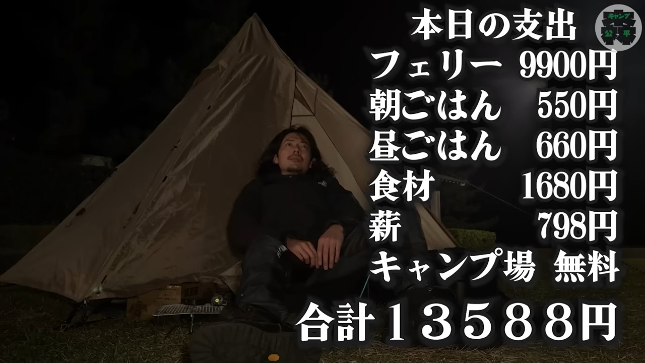 佐渡島をバイクでキャンプツーリングしながら巡る俳優の森公平さん。初日の旅行費用内訳